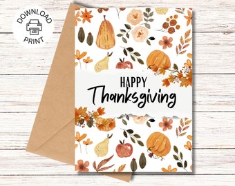 Happy Thanksgiving Card - Printable Greeting Card - Thanksgiving Printable Card - Fall Greeting Card - Instant Download