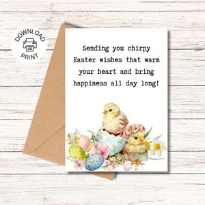 Carte de Joyeuses Pâques imprimable, Carte de vœux de Pâques, Souhaits de Pâques Chirpy, Téléchargement numérique PDF