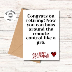 Funny Retirement Card - Boss Around The Remote - Happy Retirement Greeting Card - Hilarious Greeting Card - Instant Download