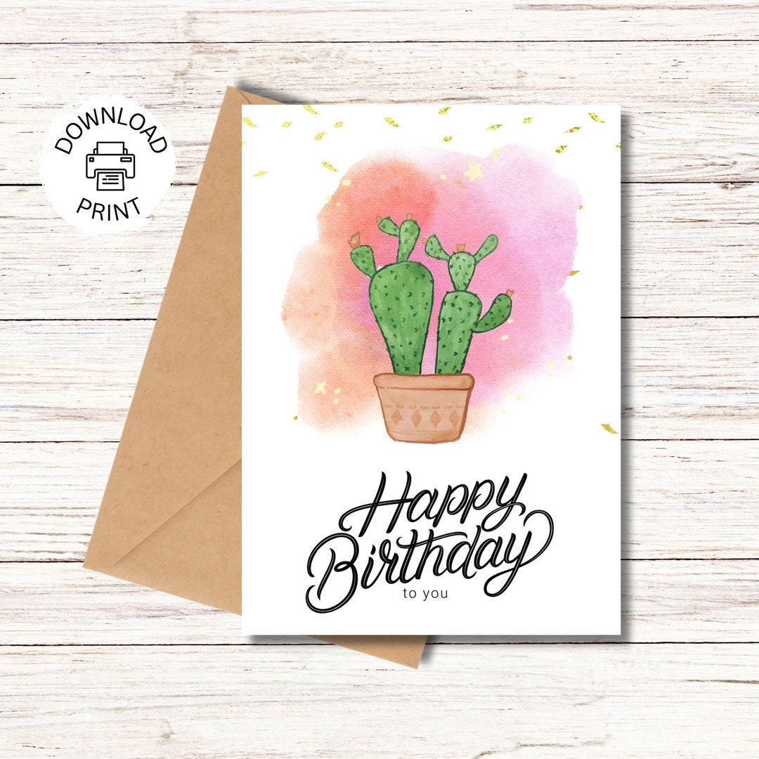 Happy Birthday Card | Printable Greeting Card | Cactus Birthday Card ...