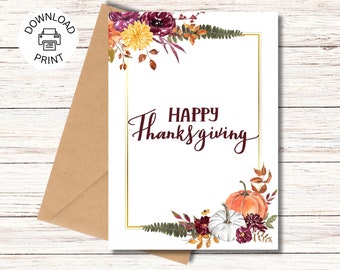 Happy Thanksgiving Card - Printable Greeting Card - Thanksgiving Printable Card - Fall Greeting Card - Instant Download