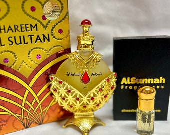 Hareem Al Sultan Gold Premium Perfume Oil | 3ml Travel Sample Size Gift Box | Full Size | Attar Oil | Arabian Scent | Alcohol-Free