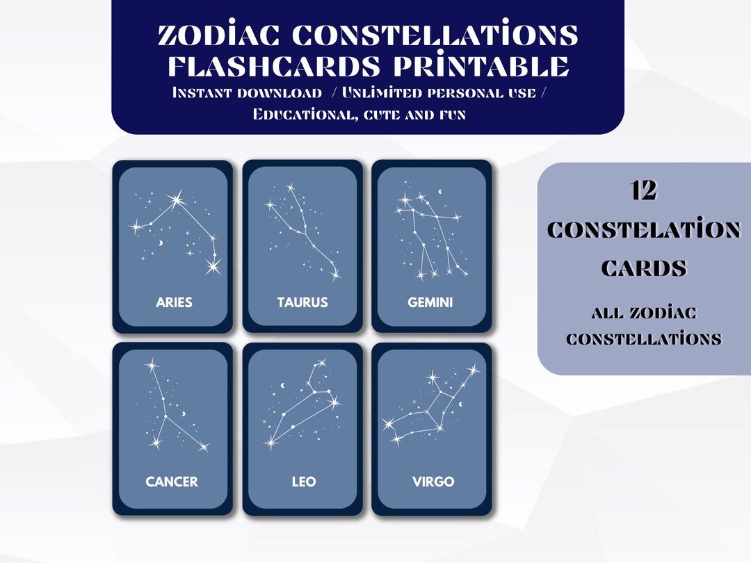 Zodiac Constellations Flashcards for Children Printable 12 Etsy
