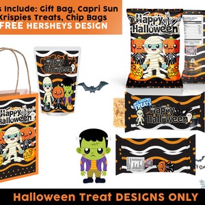 Halloween Party Bundle Gift Bags, Chip Bags, Capri Sun, Rice Krispie, and Hershey