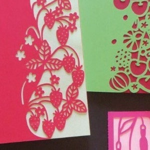 Lot de 4 cartes "fruits et fleurs" / fraises des bois x2 + fruits d'été + fuchsia