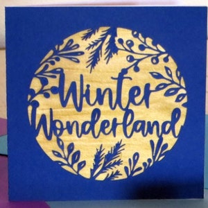 Lot de 3 cartes d'hiver / Winter Wonderland x2 + boules de Noël / Coloris bleu, doré, blanc.