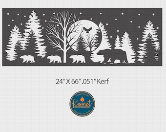 bear panel dxf files for cnc plasma cutting, nature scene svg files for laser, rustic metal panel dxf files, forest png files for cricut