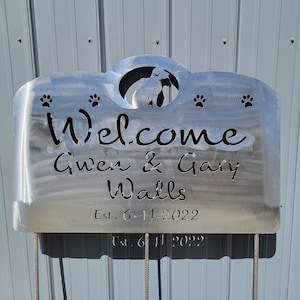 Archivo DXF de letrero para mascotas personalizado para corte por plasma CNC, archivo SVG de letrero para perros para corte por láser, archivo de corte por plasma DXF de letrero de bienvenida personalizado, letrero de bienvenida para mascotas