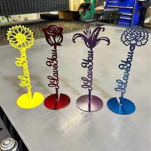 母の日のための永遠の花のプラズマカットファイル、CNC プラズマ切断用の金属の花の DXF ファイル、永遠のバラ、CNC 用の愛してるの SVG ファイル