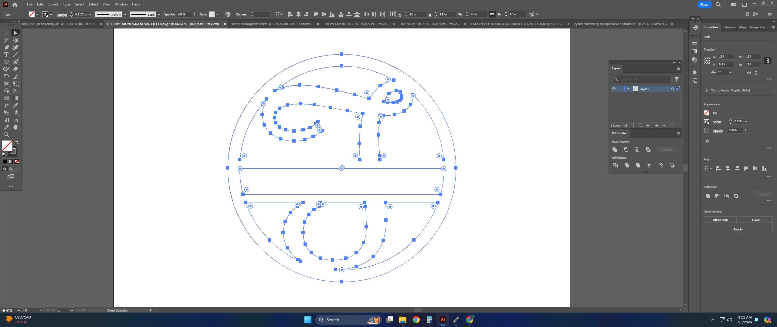 Custom Monogram Dxf File T Split Letter Monogram SVG, CNC Plasma DXF, Laser Cut File, Xtool ...