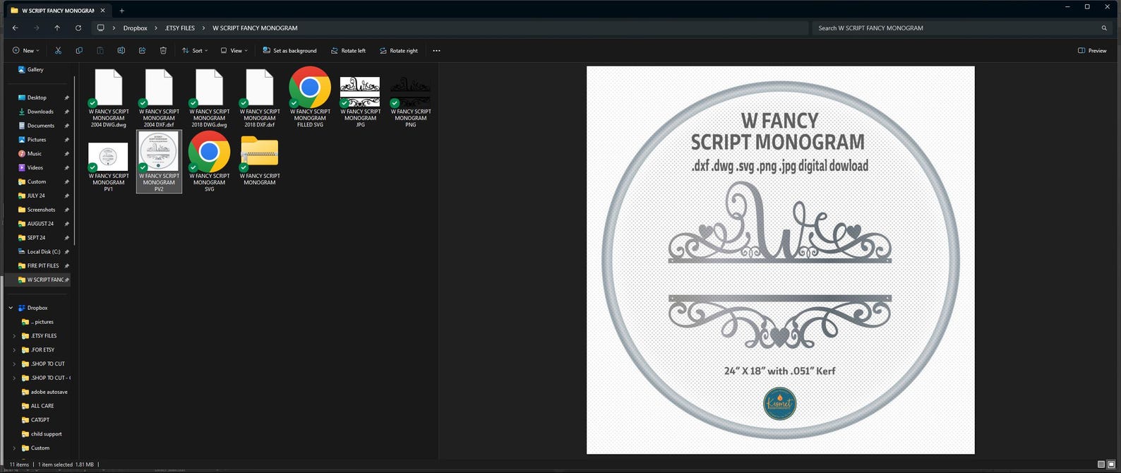 Split Letter W Monogram SVG DXF: Plasma Laser Cut File (digital ...