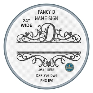 split letter monogram dxf file for plasma cutting, letter D monogram svg file for laser cutting, cnc plasma dxf files for plasma table