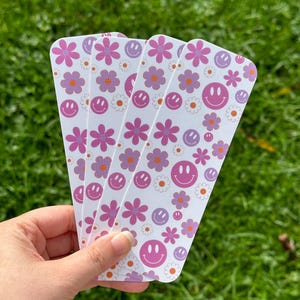 Smiley Face Bookmark | Flowers & Hearts Bookmark | Colorful Aesthetic Bookmark | Cute Checkered Design