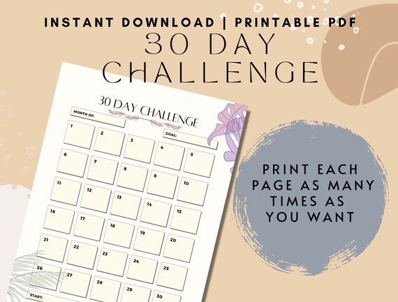 Blank 30 Day Challenge Printable Portrait Minimalist Calendar - Etsy