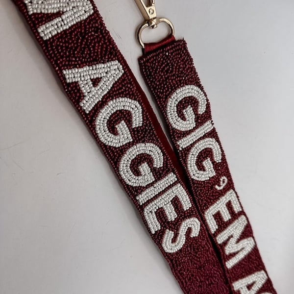 Texas A&M GIG ‘EM AGGIES Maroon beaded purse strap