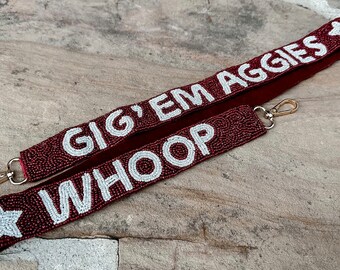 Texas a&m University GIGEM AGGIES WHOOP maroon  beaded purse strap