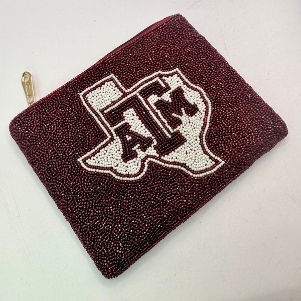 Texas A&M university Maroon beaded coin purse