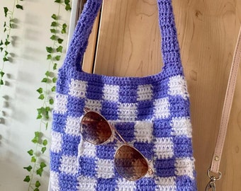 Checkered Bag Crochet Pattern, DIY Checkerboard Design (PDF Pattern)
