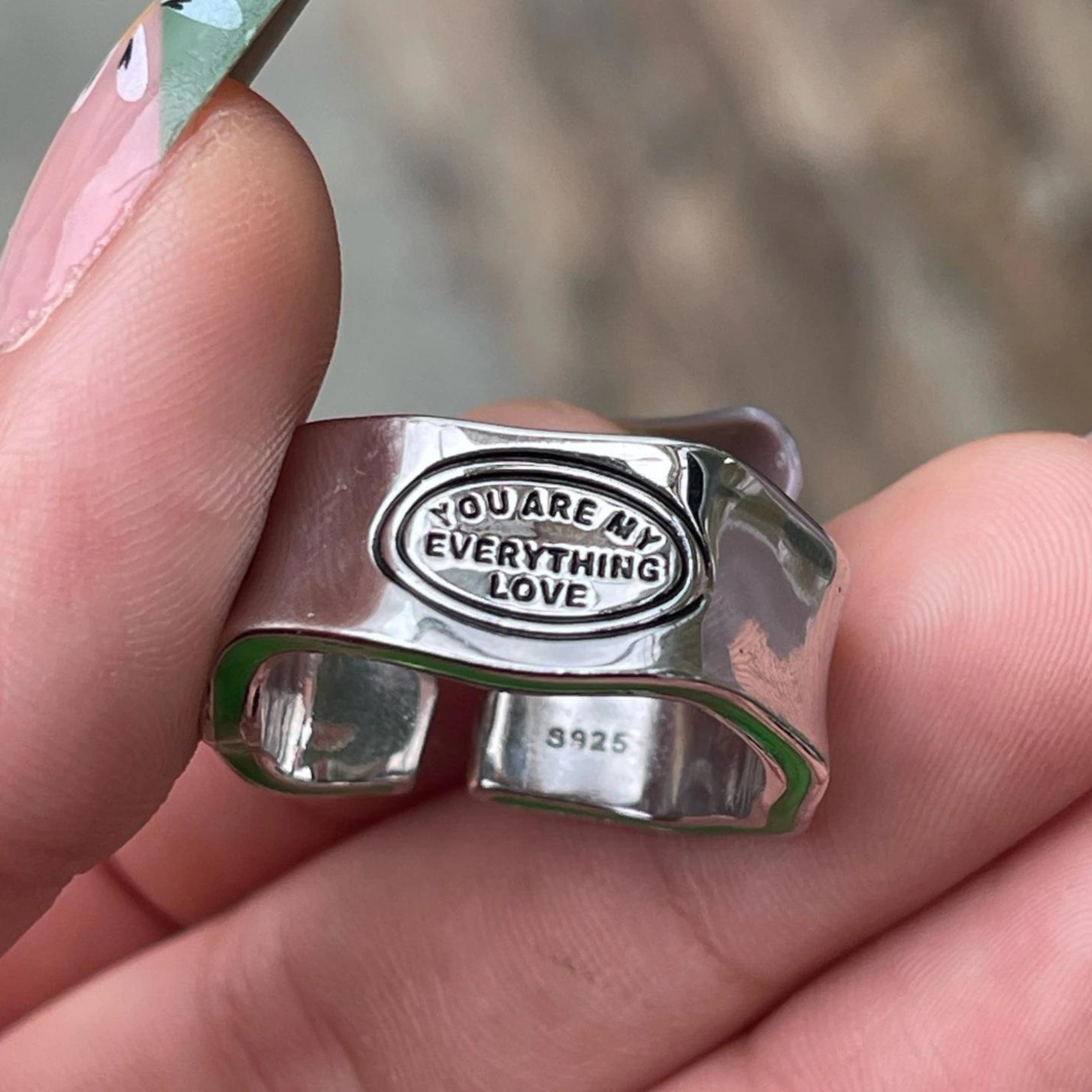 You Are My Everything Love Ring , Letter Carving Ring, Green