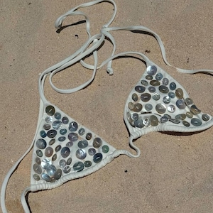 Ivory Shell Button Bikini – Iridescent Mermaid Swim Set, Beach Bride Resort Wear