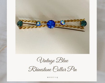 Vintage Austrian Blue Rhinestone Collar Brooch