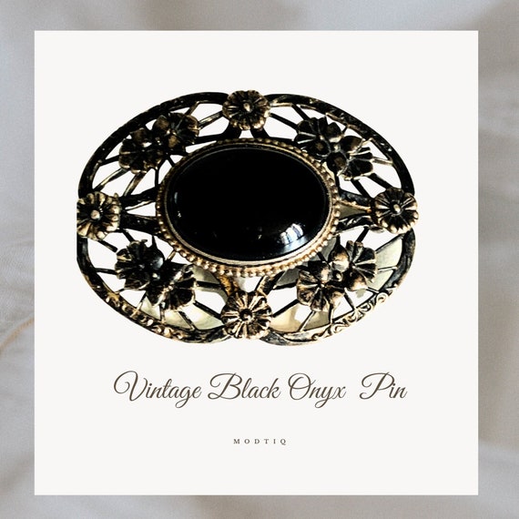 Vintage Black Onyx Brooch - image 1