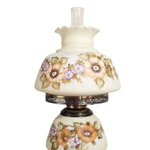 Vintage Quoizel Hurricane Lamp Cream Off White with Floral Flowers 23&quot; - 26&quot; Tall