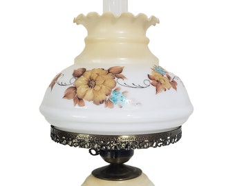 Vintage Hurricane Lamp Floral Yellow White 19 1/2" - 21 1/2" Tall Perfect