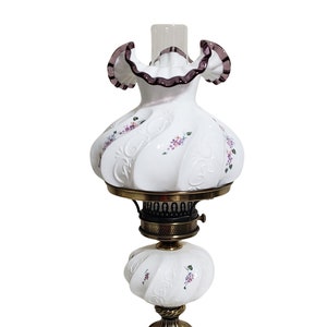 Vintage Fenton Lamp Plum Crest Lilac Paisley 19 1/2&quot; - 20 1/2&quot; Tall