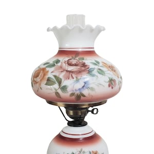 Vintage Accurate Casting Hurricane Lamp White with Red Roses 19&quot; - 20&quot; Tall