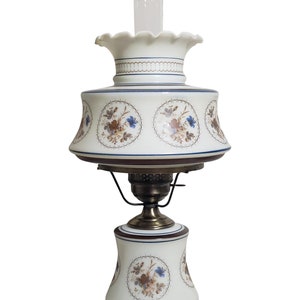 Vintage Quoizel Hurricane Lamp Cream Off White w Floral 21&quot; - 23 1/2&quot; Tall