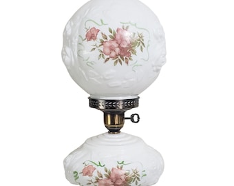 Vintage Phoenix Round Globe Hurricane Lamp Embossed with Pink Floral Flowers 20&quot; - 21&quot; Tall
