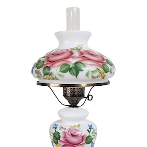 Vintage Hurricane Lamp White Green Blue Pink Roses 20&quot; - 23&quot; Tall New Wiring Switch / Socket