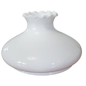 Vintage Hurricane Lamp Shade White Milk Glass Ruffle Fits 10&quot; Holder / Fitter