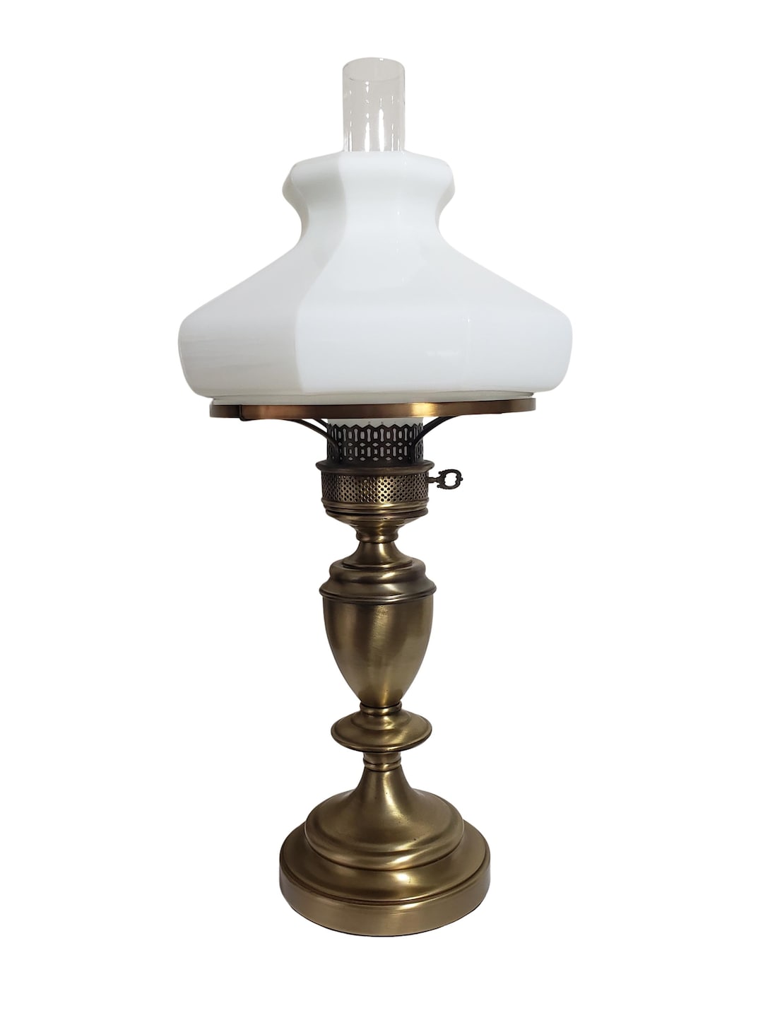Vintage Antique Brass Hurricane Lamp With White Milk Glass Shade 22 ...