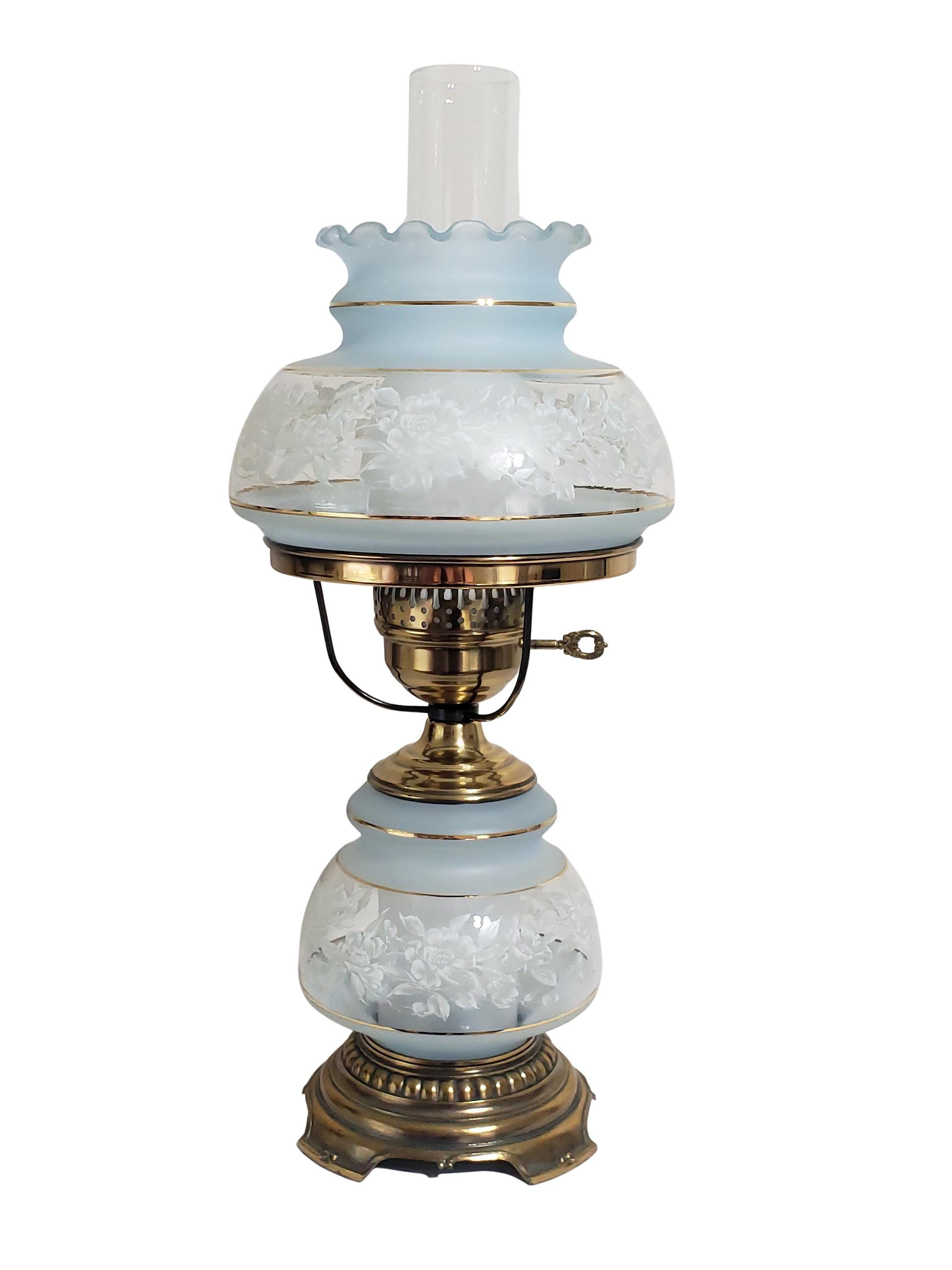 Vintage Quoizel Satin Lace Hurricane Lamp Blue 17