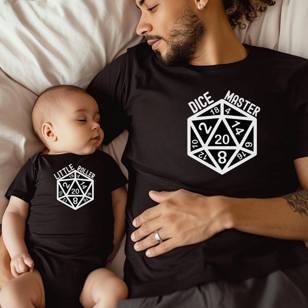 Matching Dice Shirts, D20 Family Game Shirt, Baby Dice Bodysuit, Dice Shirts, Geeky Board Game Family Gift, Nerd Baby Gift, Gamer Dad Gift