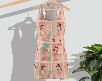 Coquette Dress, Sun Dress, Vintage Poster Dress,Casual Dress,Racerback,Coquette Preppy Aesthetic,Coquette Aesthetic,Gift for Her,Summer Gift
