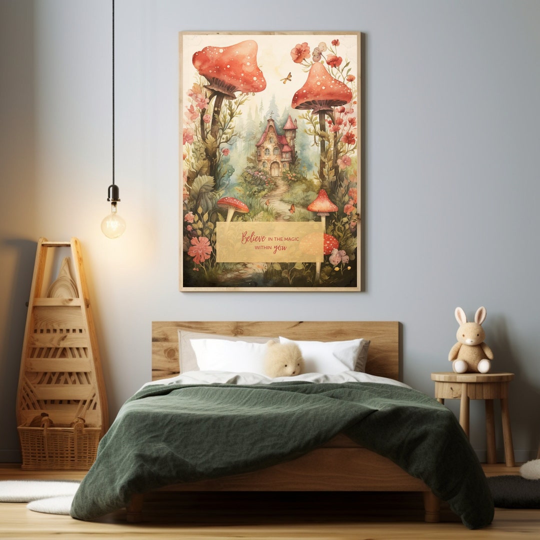 Vintage Enchanted Forest Wall Art Believe in Magic Poster Etsy