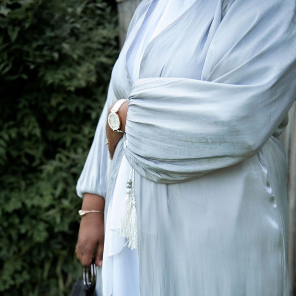 Shiny Puff Sleeves Abaya Set| Open abaya| Dubai Abaya