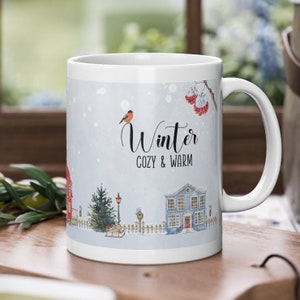 Winter cup watercolor houses gift Secret Santa gift