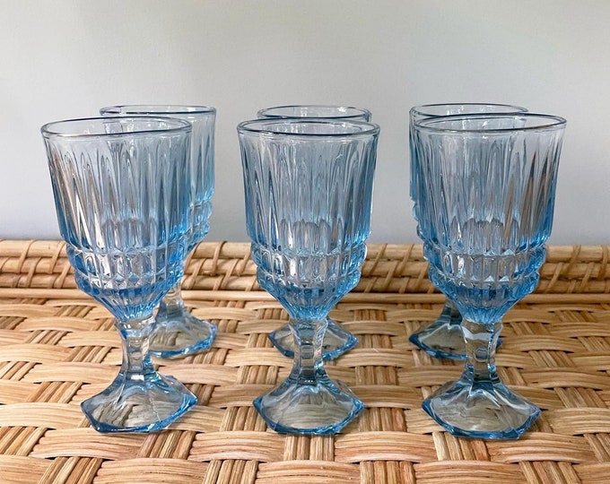 Set of Six Fostoria Heritage Blue Wine Glasses Etsy
