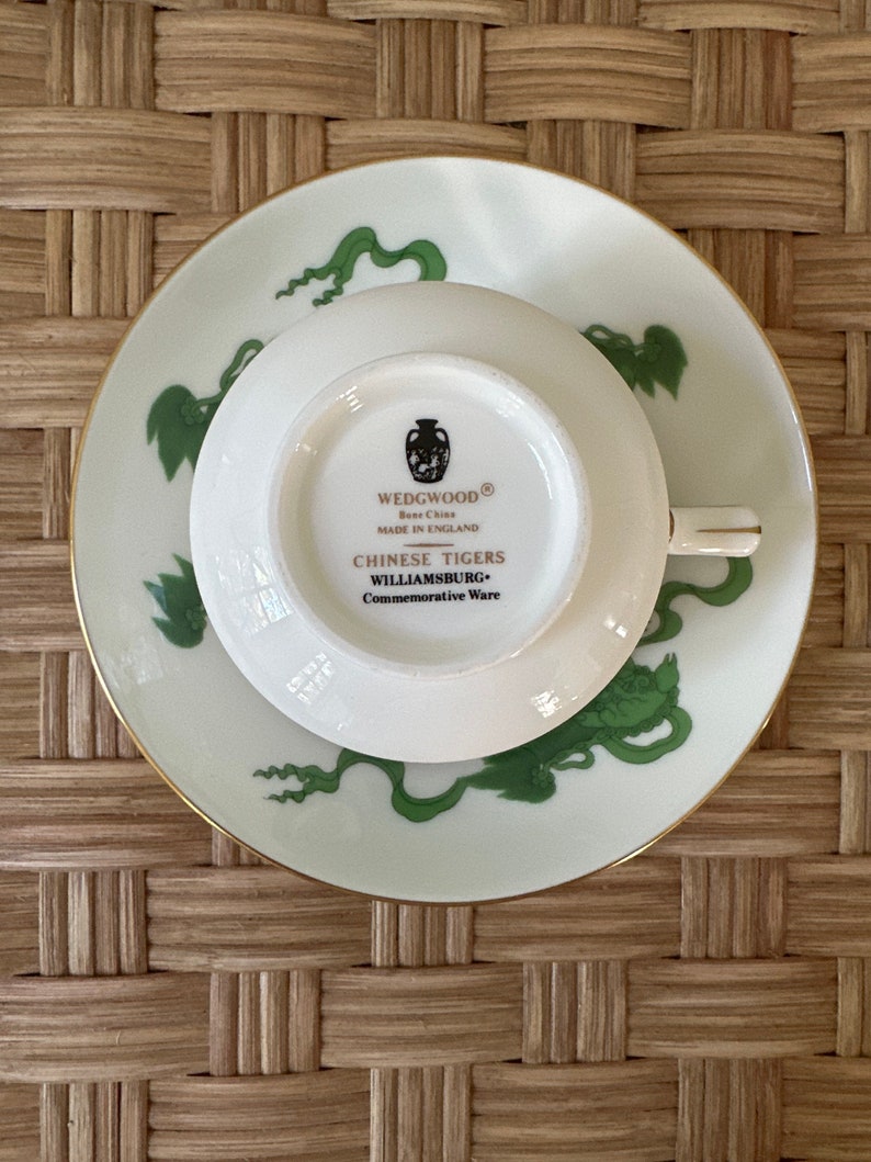 Wedgwood Chinese Tigers Green Tea Cups and Saucers Etsy