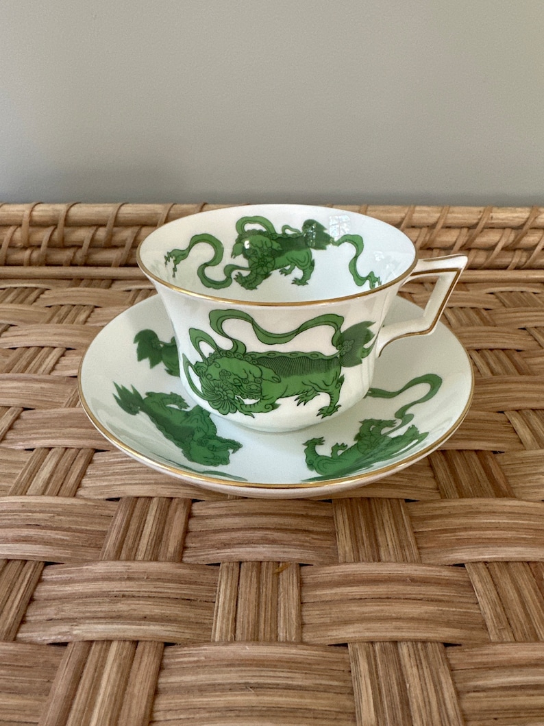 Wedgwood Chinese Tigers Green Tea Cups and Saucers Etsy