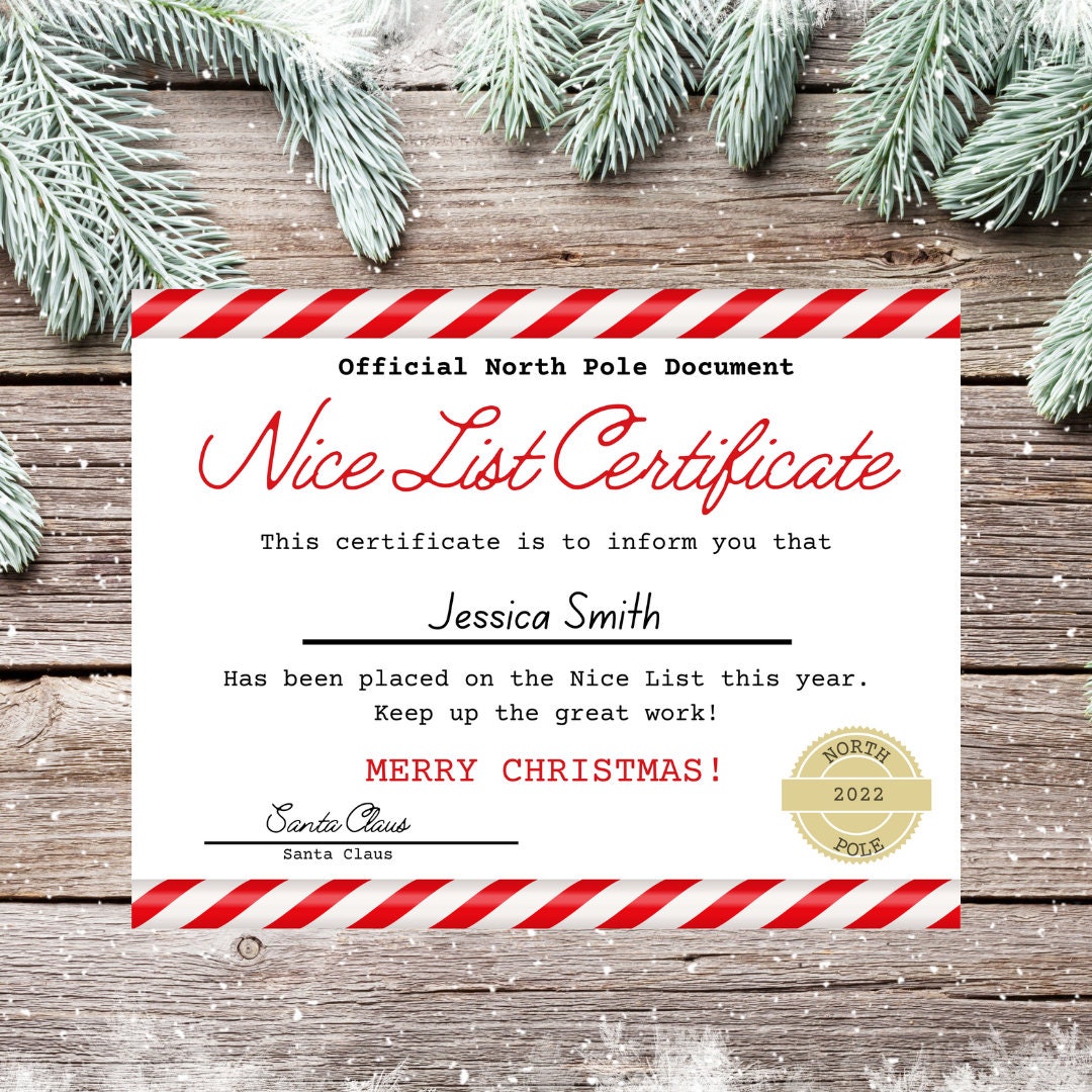 Personalized nice list certificate from santa etsy