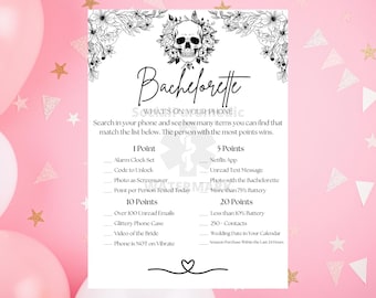 Qu'y a-t-il sur votre téléphone - Jeu d'enterrement de vie de jeune fille | Modèle Canva modifiable + PDF | Fête Nuptiale Amusante ou Nuit De Filles Jeu | Collection Bride or Die