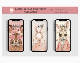6 Digital Easter Wallpaper Bundle, Smartphone Wallpaper, IPhone Wallpaper, Boho, Instant Download