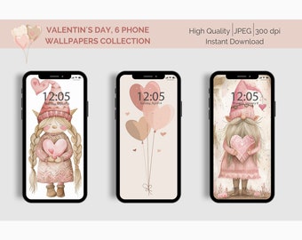 6 digital Valentines Day Wallpaper Bundle, Smartphone Wallpaper, IPhone Wallpaper, Boho, Instant Download