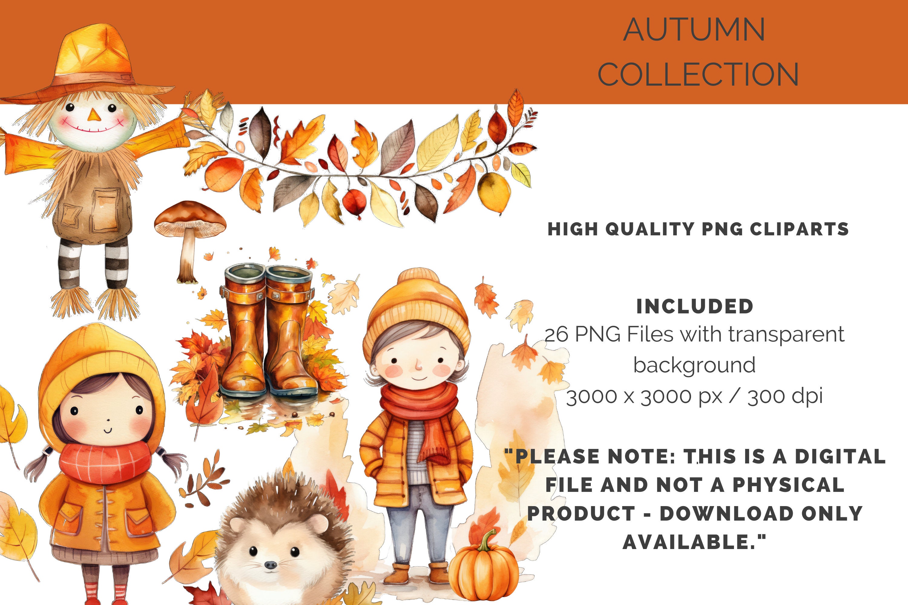 26 Digital Autumn PNG Watercolor Clipart Bundle Nursery - Etsy