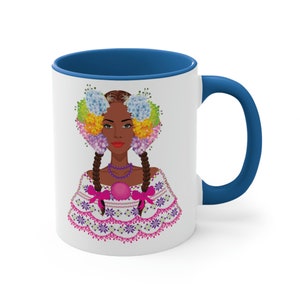 Panamanian Afro Latina Pollera Coffee Mug, 11oz - Blue